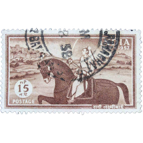 India 1957 15 Indian Naye Paisa Used Postage Stamp Rani Laksmi Bai (1835-1858) before Jansi fortress