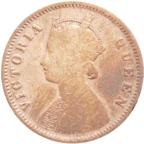 India British Queen Victoria 1875 Quarter Anna Copper Coin