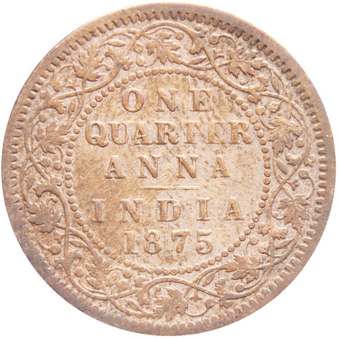 India British Queen Victoria 1875 Quarter Anna Copper Coin