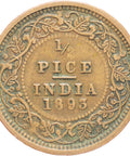 India – British Queen Victoria 1893 Half Pice Cooper Coin