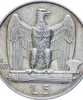 Italy 1927 5 Lire Vittorio Emanuele III Coin Silver