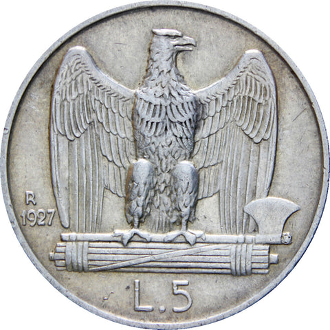 Italy 1927 5 Lire Vittorio Emanuele III Coin Silver
