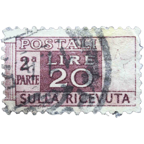 Italy 1973 20 - Italian Lira Used Postage Stamp Posthorn & Numeral, with inscriptions below