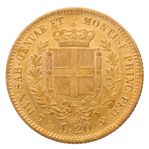 Italy, Piedmont-Sardinia. Vittorio Emanuele II. 20 Lire 1851 P