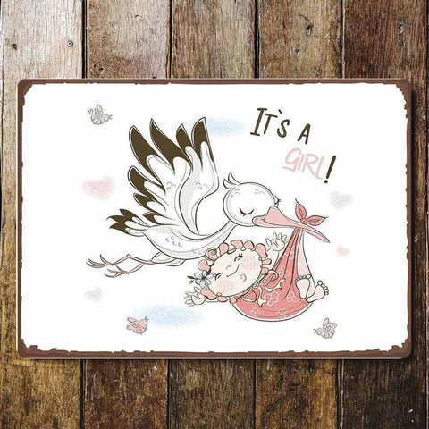 Its A Girl Vintage Metal Wall Sign