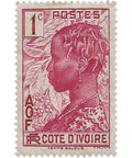 Ivory Coast Stamp 1936 1 French centime Baoule woman & coffee branches