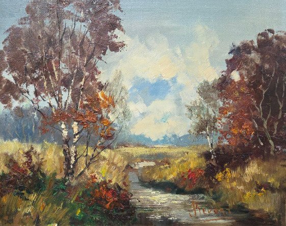 Jan Bévort (1917-1996) - Rustig herfstlandschap met beek