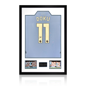 Jérémy Doku Signed Manchester City Shirt Premium Frame