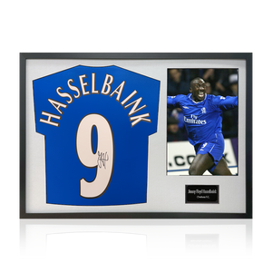 Jimmy Floyd Hasselbaink Signed Chelsea Shirt Classic Frame.