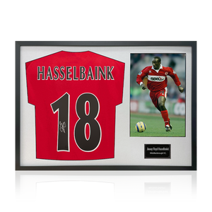 Jimmy Floyd Hasselbaink Signed Middlesbrough Shirt Classic Frame