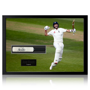 Joe Root Signed Mini Cricket Bat Iconic Frame