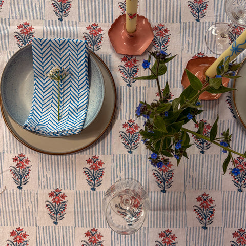 NEW LUNA SWEDISH BLUE hand block printed tablecloth