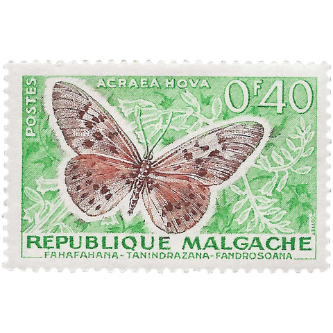 Madagascar Stamp 1960 0.4 French African CFA franc Garden Acraea (Acraea horta) Butterflies