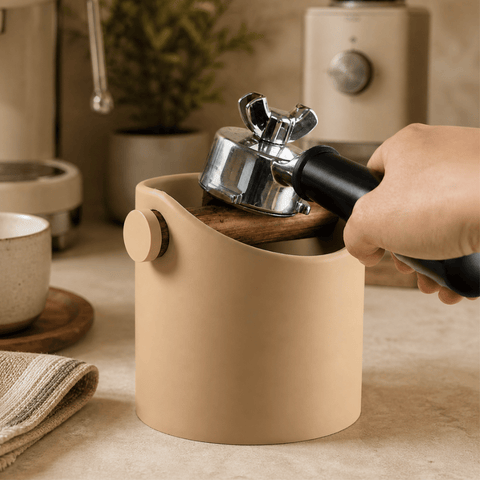 Minimalist Espresso Knock Box with Oak Bar
