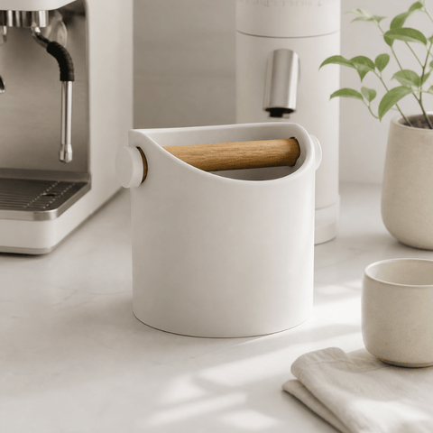 Minimalist Espresso Knock Box with Oak Bar