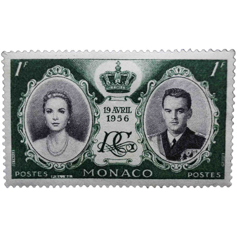 Monaco 1956 1 F - Monegasque Franc Postage Stamp Grace Kelly, Prince Rainier III, crown and monogram