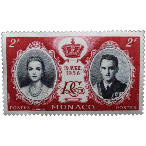 Monaco 1956 2 F - Monegasque Franc Postage Stamp Grace Kelly, Prince Rainier III, crown and monogram