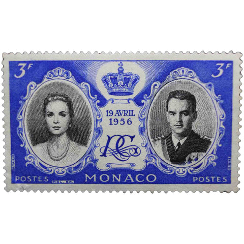 Monaco 1956 3 F - Monegasque Franc Postage Stamp Grace Kelly, Prince Rainier III, crown and monogram
