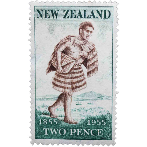New Zealand 1955 2 d - New Zealand Penny Postage Stamp Maori Postman