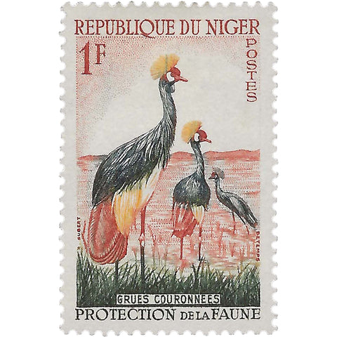 Niger Stamp 1960 1 West African CFA franc Black Crowned Crane (Balearica pavonina)