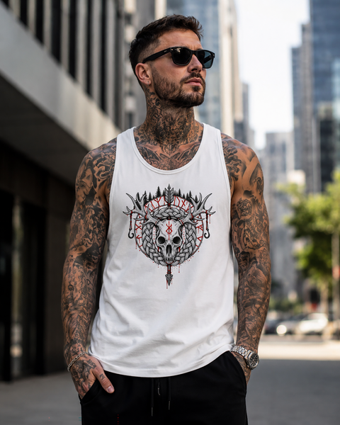 Nordic Deer Skull Rune Circle Men’s premium tank top