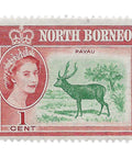 North Borneo Stamp 1961 1 Cent Elizabeth II Sambar stag (Cervus unicolor)