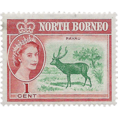 North Borneo Stamp 1961 1 Cent Elizabeth II Sambar stag (Cervus unicolor)