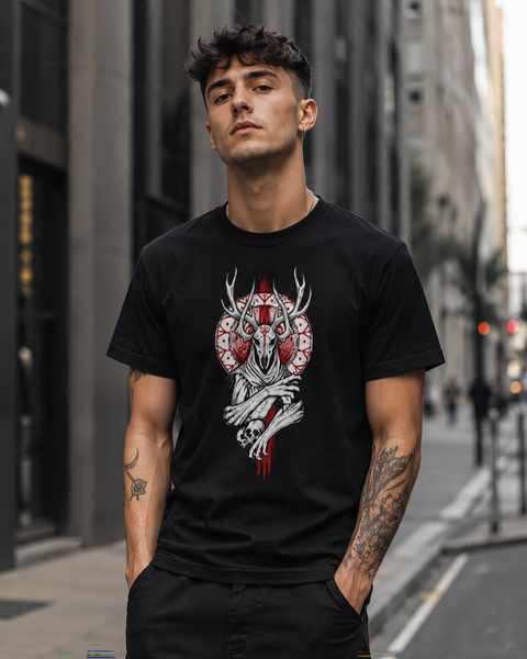 Occult Deer Skull Dark Gothic Art Fine Jersey T-Shirt