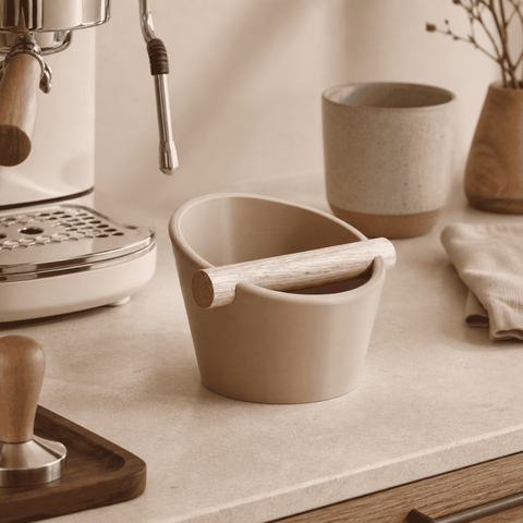 Oval Espresso Knock Box with Oak Bar