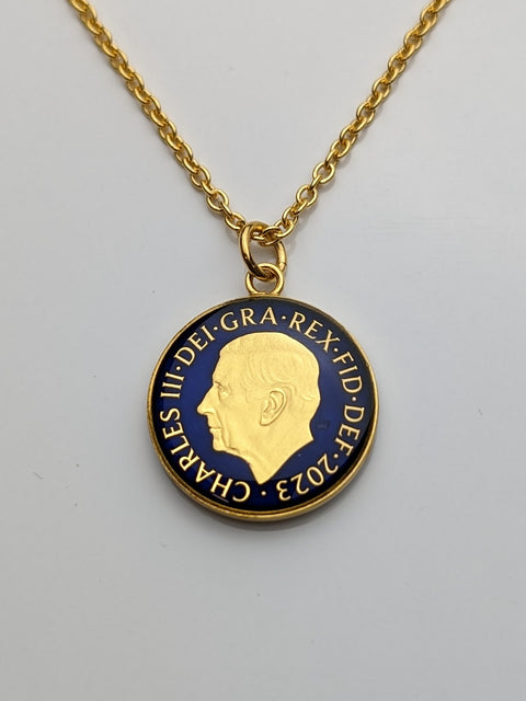 King Charles III One Penny - Enamelled Coin Necklace
