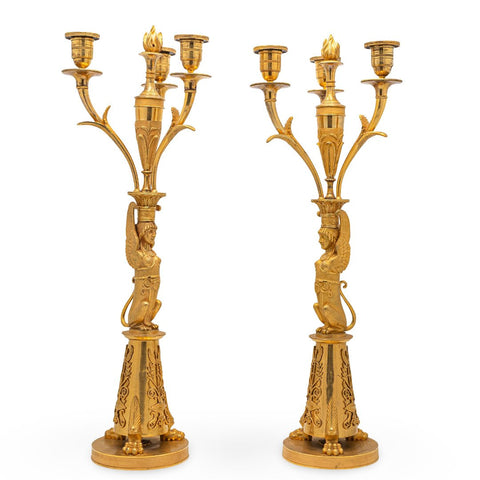 Paar Empire kandelaren, Retour d’ Egypte - Candelabrum - Gilt bronze