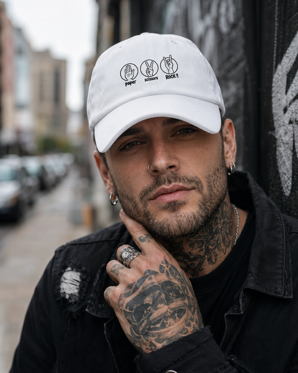 Paper Scissors Rock Hand Signs Dad hat