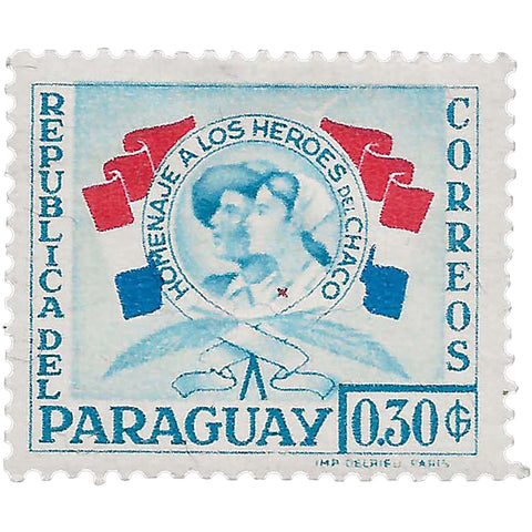 Paraguay Stamp 1957 0.3 Guaraní Chaco warrior and nurse Heroes of the Chaco War