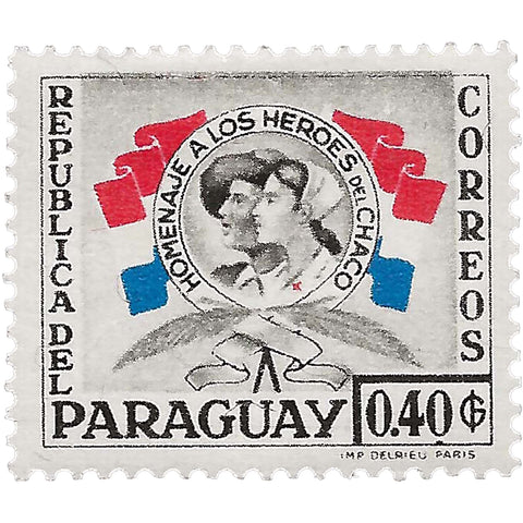 Paraguay Stamp 1957 0.4 Guaraní Chaco warrior and nurse Heroes of the Chaco War