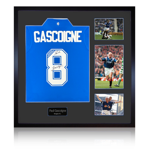 Paul Gascoigne Signed Rangers Shirt Elite Frame