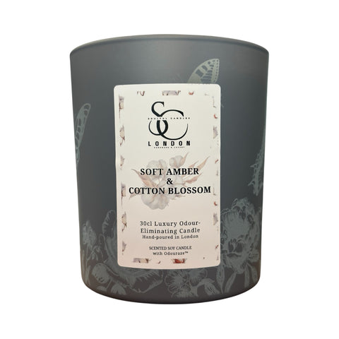 Soft Amber & Cotton Blossom – Odour Neutralising Soy Candle (30cl)