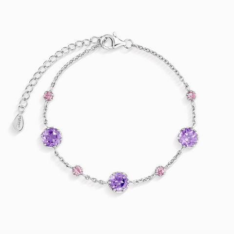 Armband aus Sterlingsilber mit rosa Saphir und Amethyst
