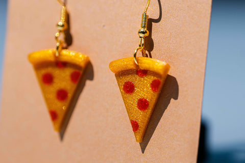 Sparkly Pizza Dangle Earrings | 3D Printed Food Earrings | Fun Gift