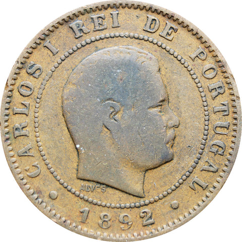 Portugal 1892 10 Reis Carlos I Coin