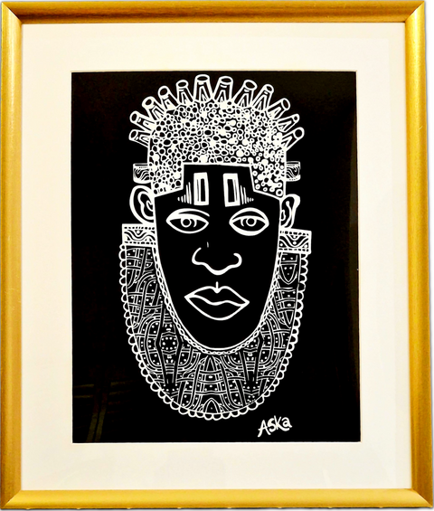 IDIA Antiker afrikanisch inspirierter A3-Giclée-Kunstdruck in Schwarz/Gold-Rahmen