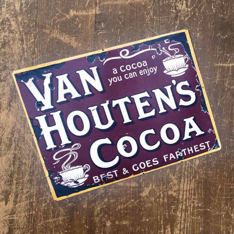 Retro Distressed Effect Metal Van Houtens Cocoa Sign