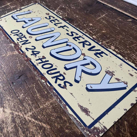 Distressed Look Self Serve Laundry Sign - Open 24 Hours