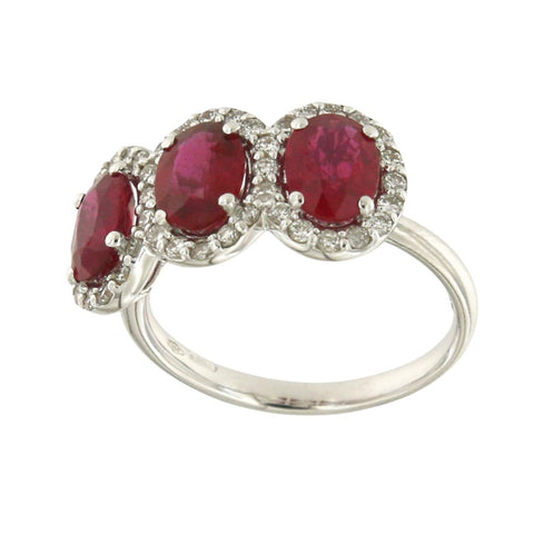 Ring - 18 kt. White gold - 3.38ct. tw. Ruby - Diamond