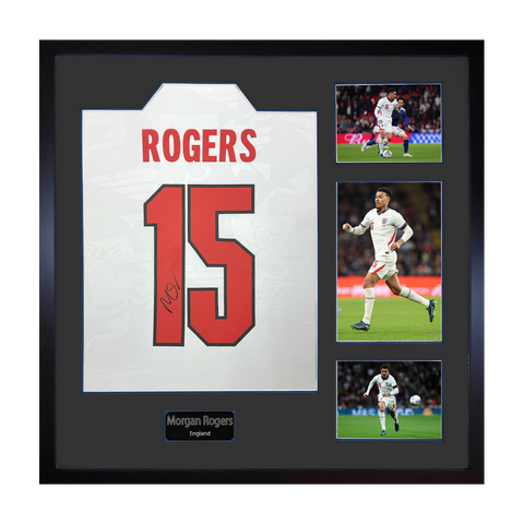 Morgan Rogers Signed England Home Shirt Elite Frame