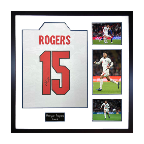 Morgan Rogers Signed England Home Shirt Elite Frame