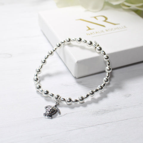 Sterling Silver Oval and Round Bead Turtle Bracelet