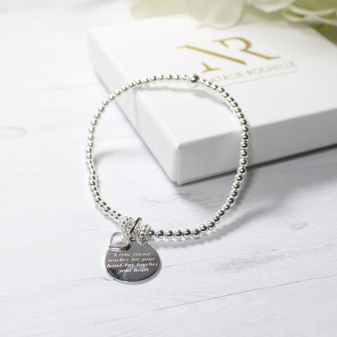 Sterling Silver True Friend Beaded Heart Charm Friendship Bracelet
