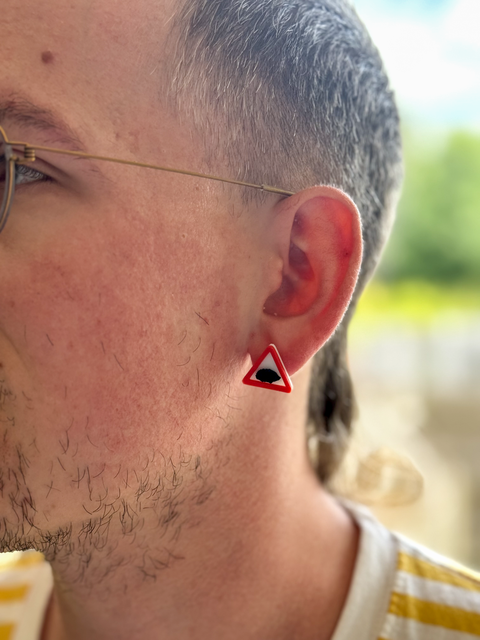 Warning Hedgehog Stud Earrings | Funny Road Sign Earrings