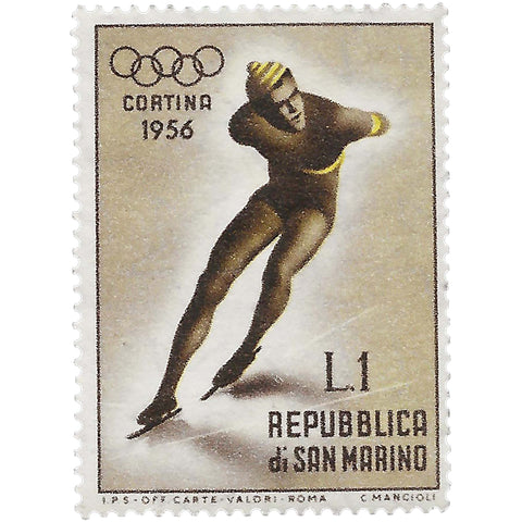 San Marino Stamp 1955 1 Sammarinese Lira Speed skating Winter Olympic Games 1956 - Cortina d'Ampezzo