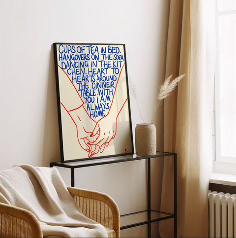Cups of Tea In Bed | Romantic Cute Colourful Relatable Blue and Orange Print